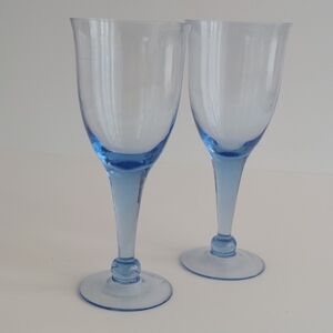 Hand Blown Light Blue Wine Glasses Set of 2
